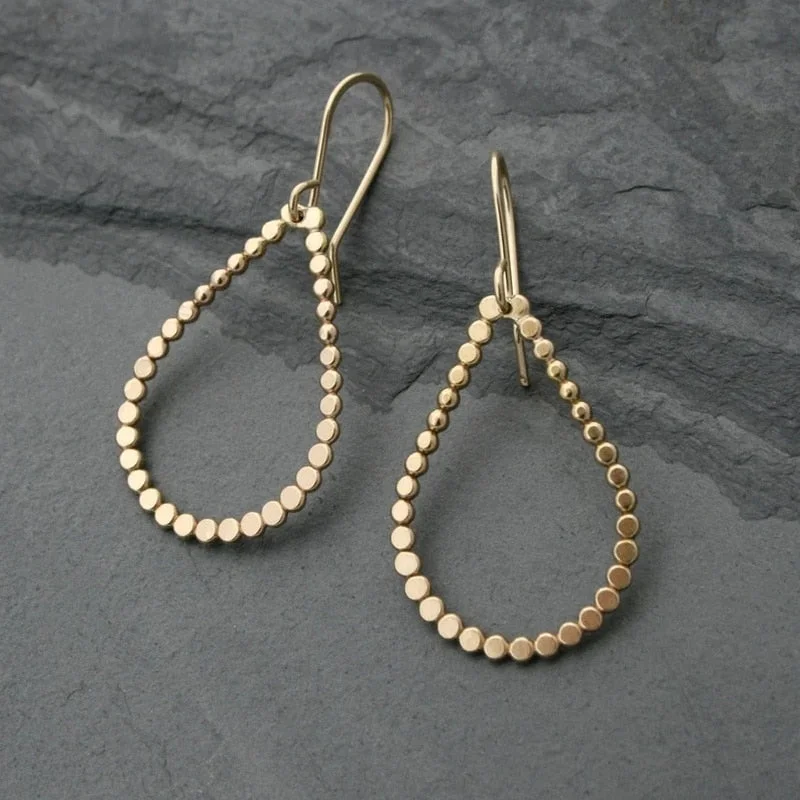 Elegant Drop Shaped Gold Color Forged Pendant Earrings Ladies Fashion Wedding Engagement Travel Jewelry for Everyday Wear