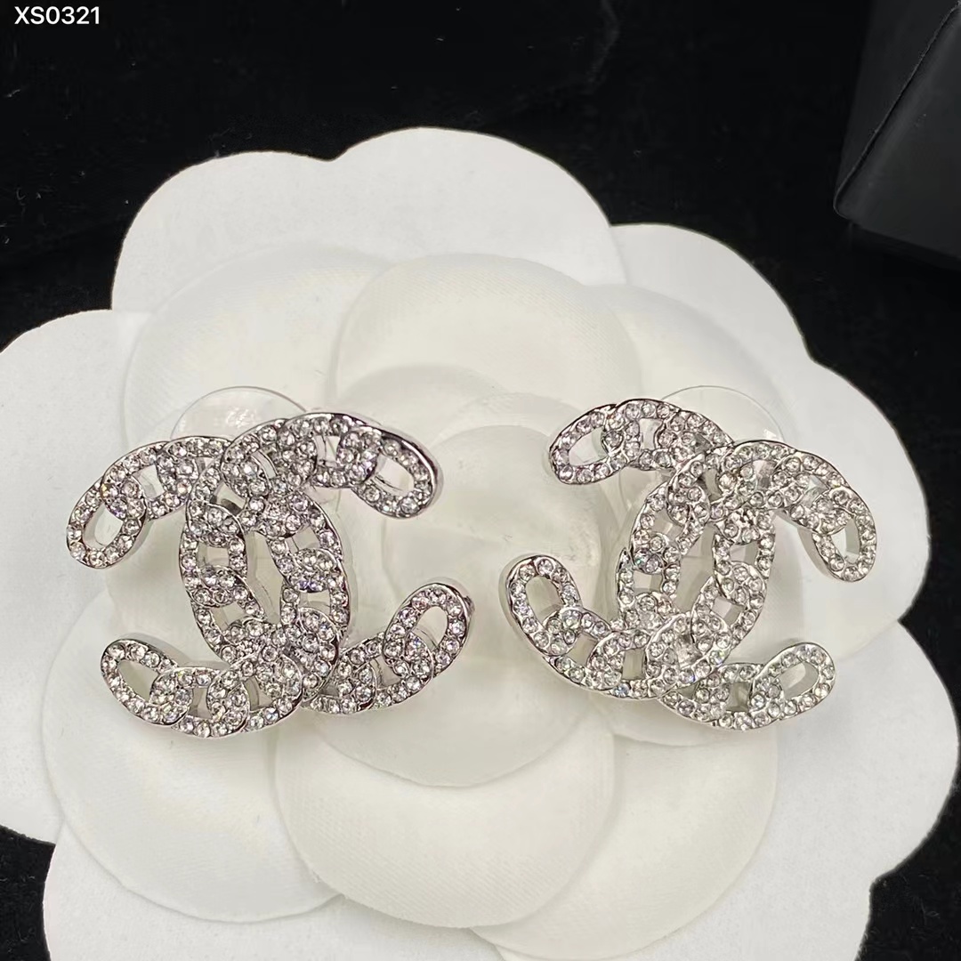 Buy replica Chanel Silver Color Hollow Double C Earrings and replica jewelry from PICKS Jewelry