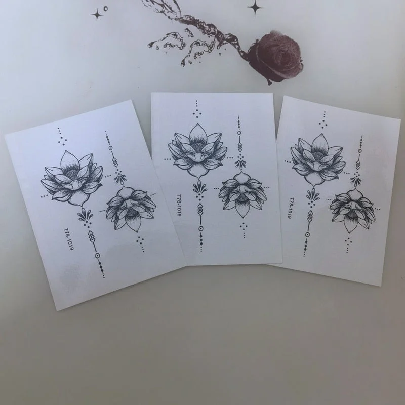 New Lotus Temporary Tattoo Stickers for Men Women Waterproof Long Lasting Sexy Fashion Cool Fake Tattoos Arm Calf Back Tattoos