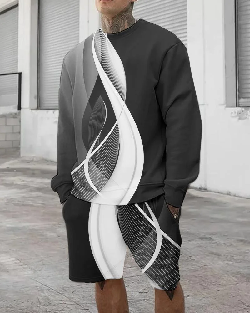 Simple Men's 3D Black Printed Suit Long Sleeve Shorts