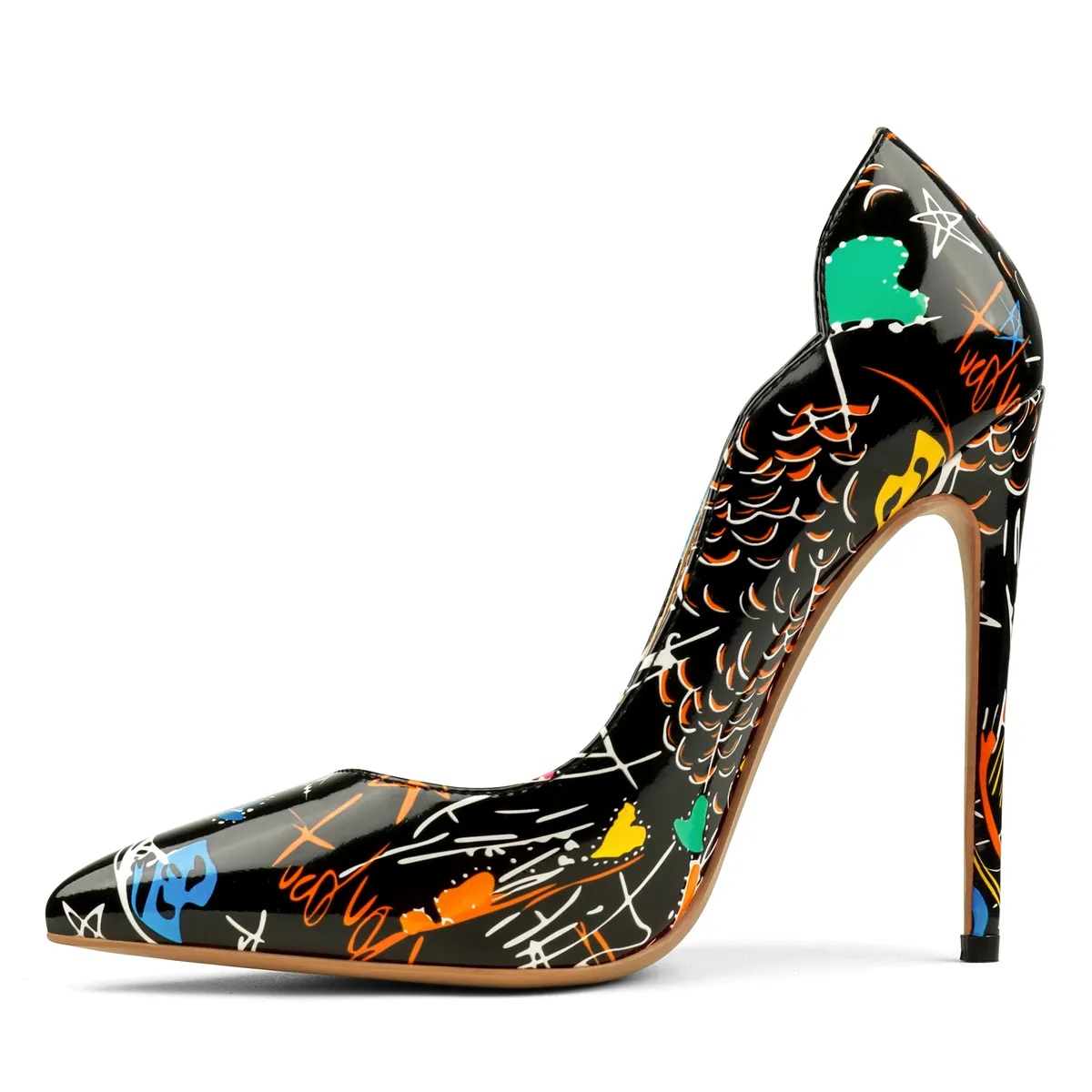 12cm/4.72 inch High Heels Pointy Toe With Graffiti Multicolor Heels