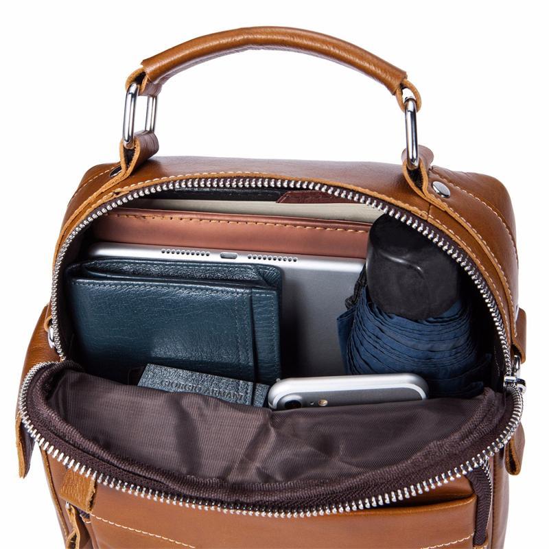 Classic Comfortable Handle Side Pocket Leather Crossbody Bag Handbag For Men