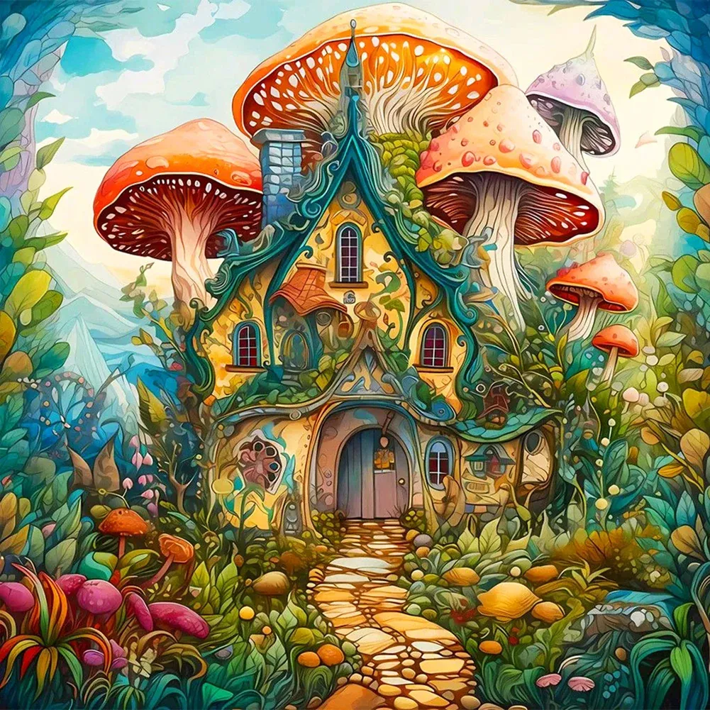 Cartoon Mushroom House - 5D Diamond Painting 