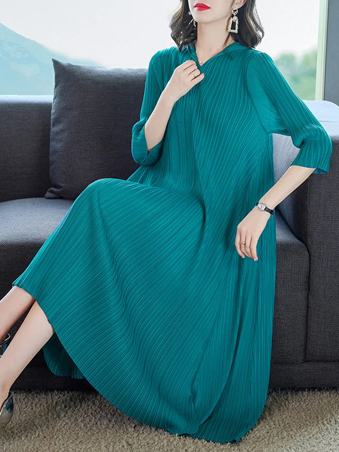 Pleated Western Style Mid-length Dress