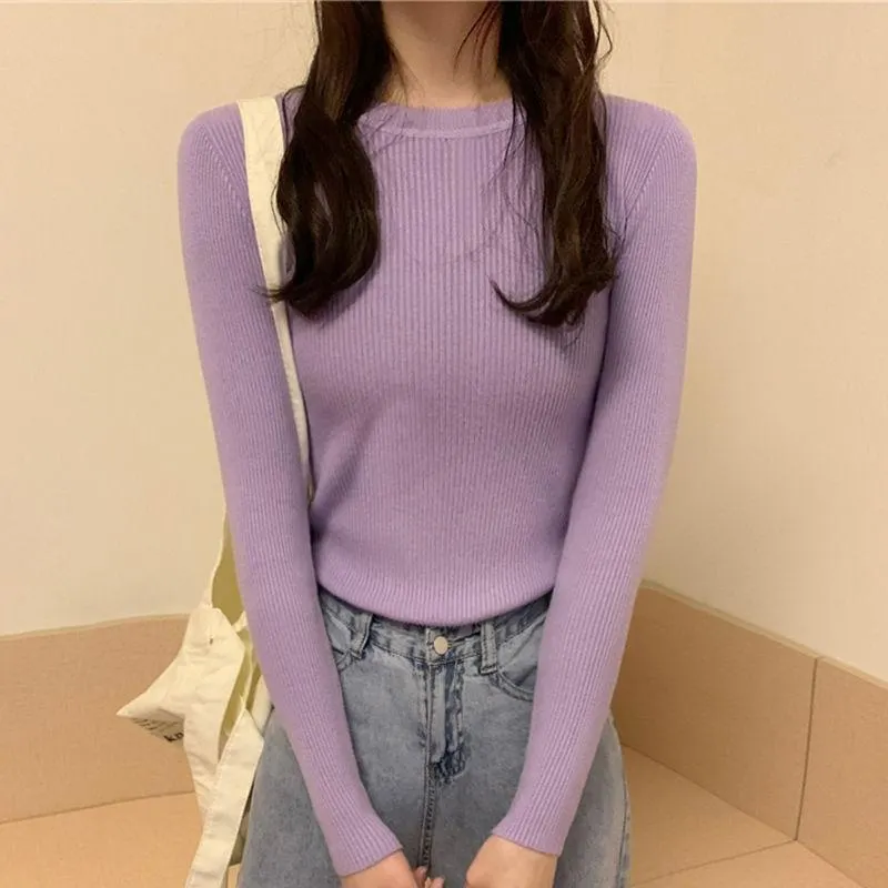 Elastic Sweater 2021 Autumn Winter Knitted Ribbed Pullovers Full Sleeve V-Neck Slim Jumper Solid Slim Shirt Casual Warm Tops Hot