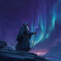 Wizard Under Aurora - Diamond Painting