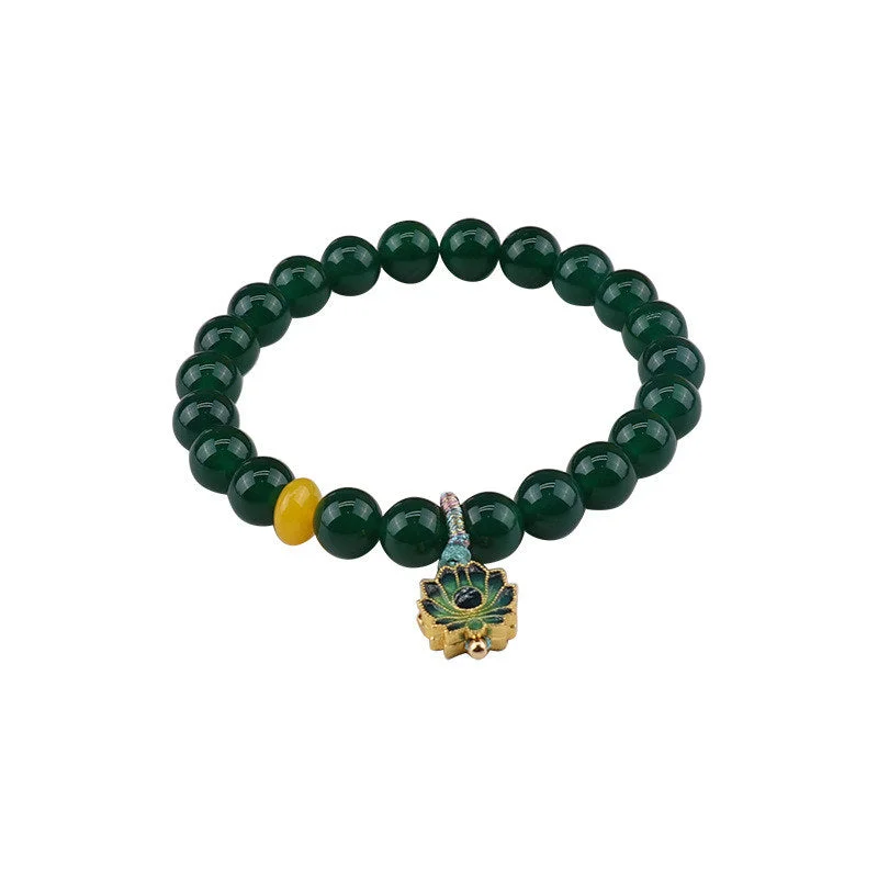 Natural Agate Lotus Support Charm Bracelet