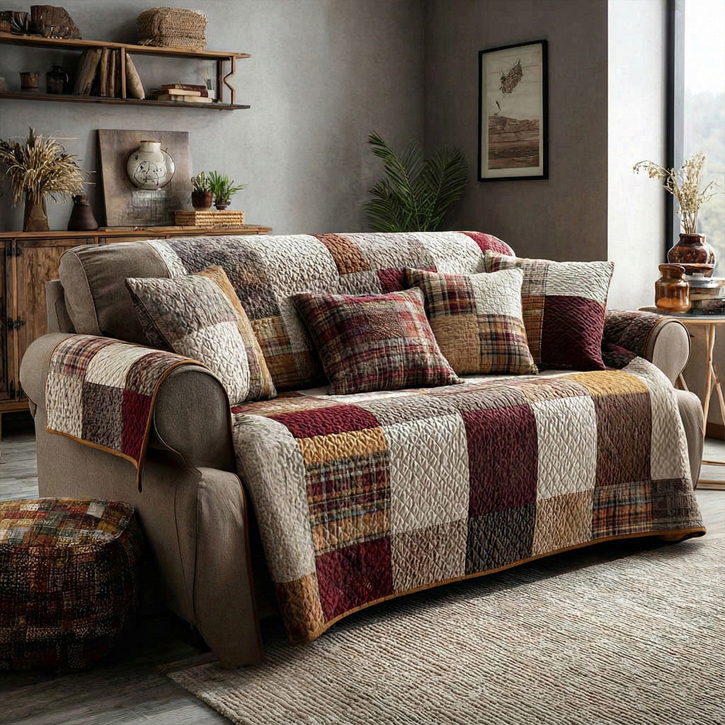 Farmhouse Patchwork Quilted Sofa Cover NCU0VT365 everthome
