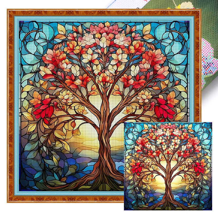 Glass Painting Tree Of Life 14CT (40*40CM) Stamped Cross Stitch gbfke