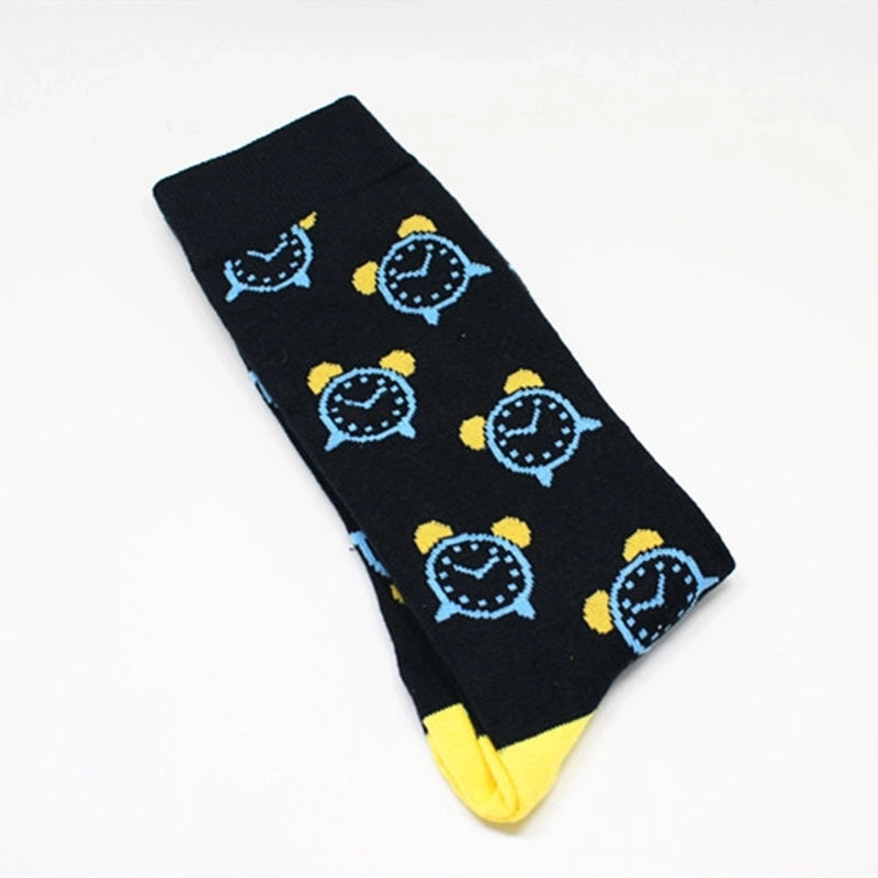 Men’s Cartoon Style Color Block Cotton Crew Socks A Pair