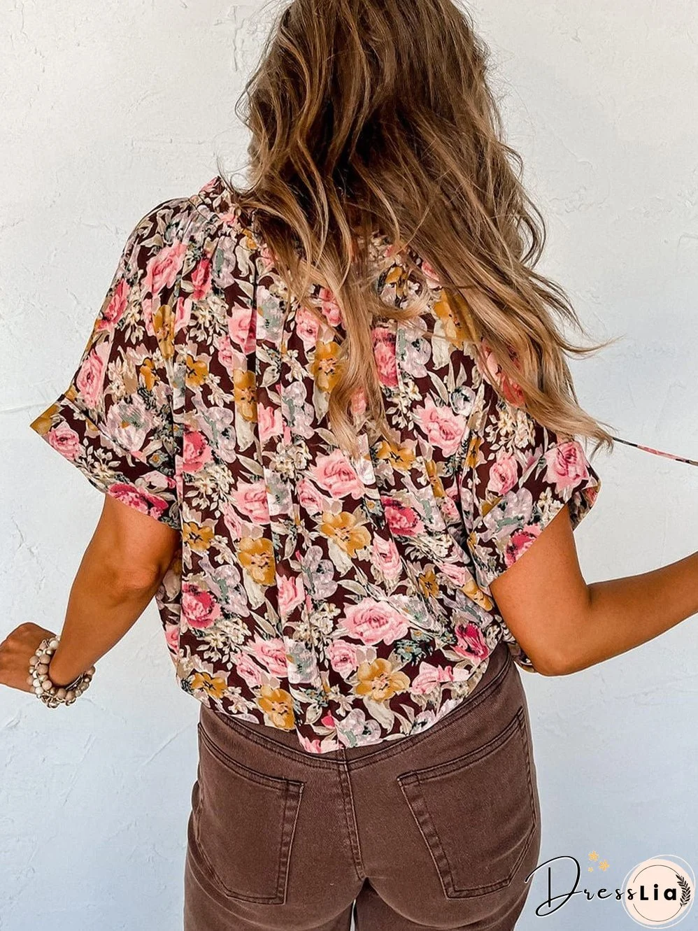 Short Sleeve Floral Blouse with Bubble Hem