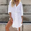 Women's Cotton And Linen Shirt Lace-Up Dress