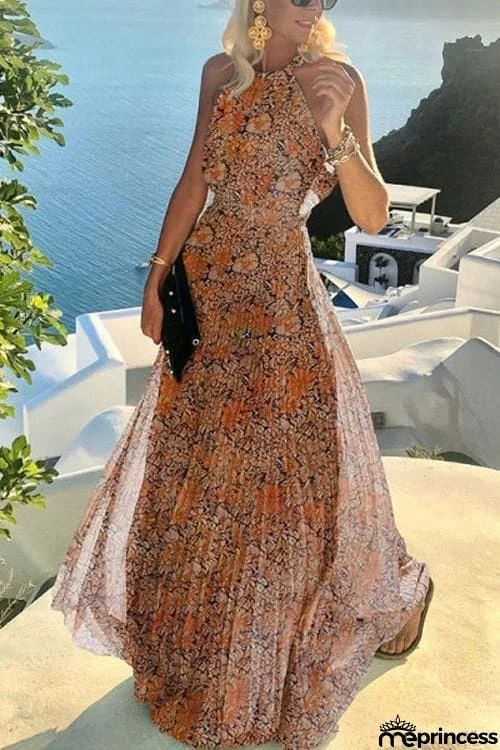 Dot Halter Neck Maxi Dress