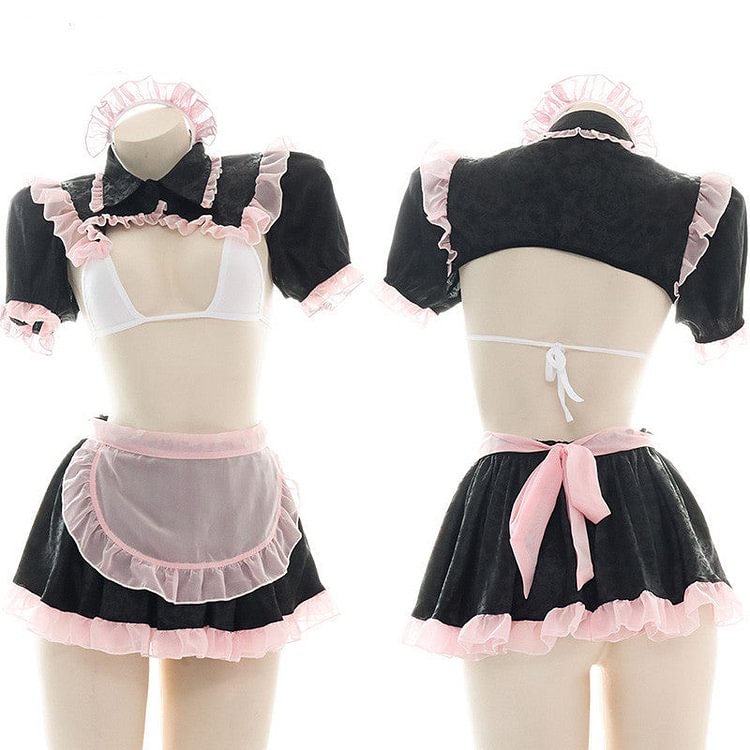 Cute Black/Pink Chiffon Maid Suit SP17692