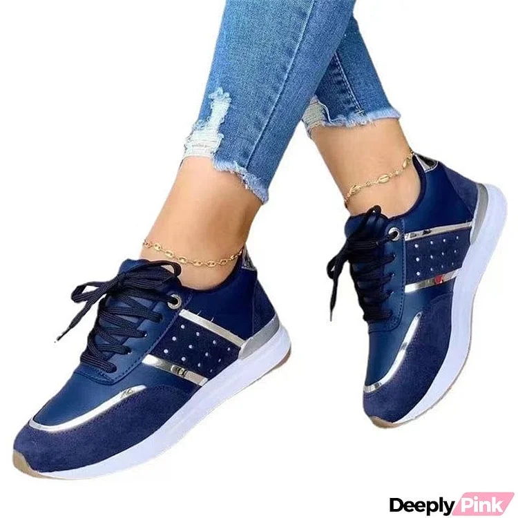 Women's Classic Thick Sole Patchwork Lace Up PU Sneakers