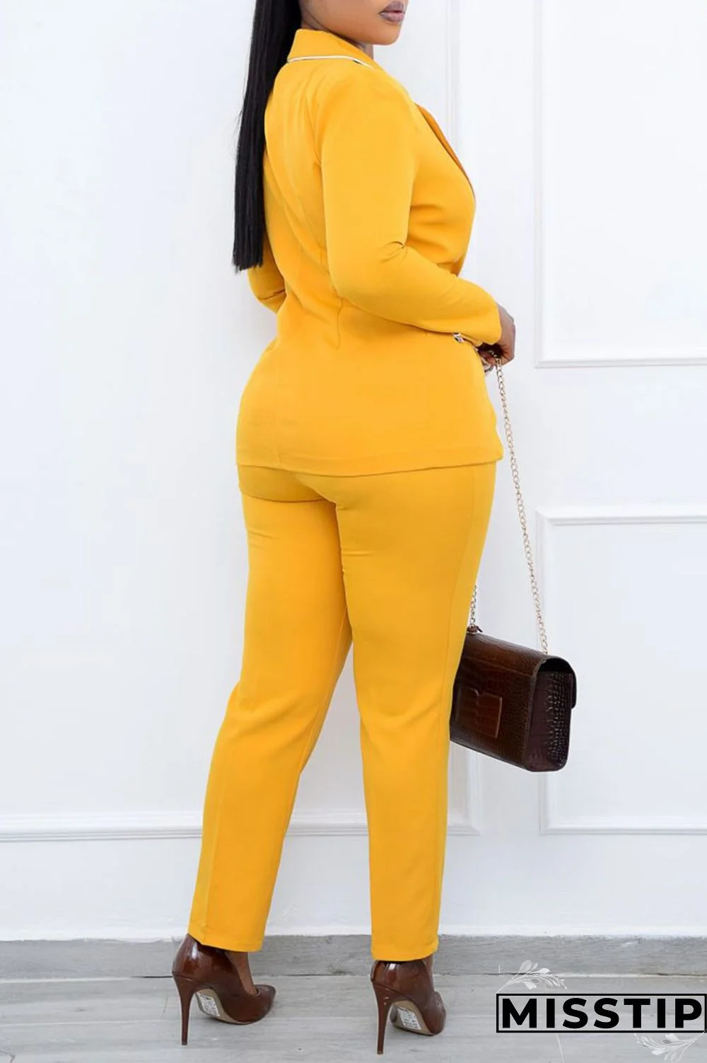 Army Green Casual Work Solid Patchwork Buttons Turn-back Collar Long Sleeve Two Pieces