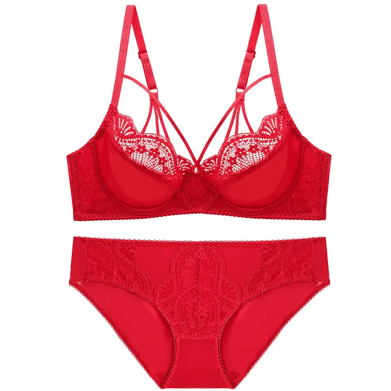 Churchf Pure Lingerie Suit Sexy Back Bra Lace Bra Small Side Cream Anti-Sagging Bra Set