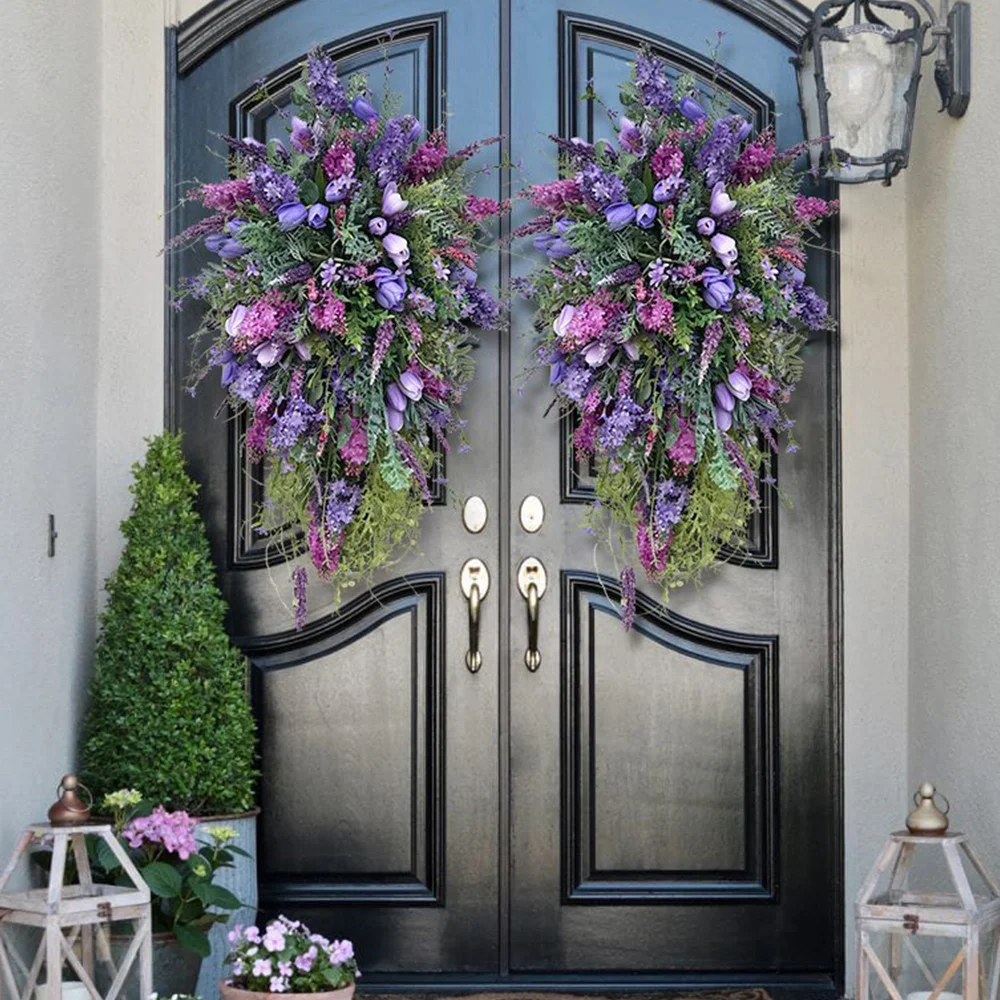 Lilac Tulip Hyacinth Hydrangea Spring Summer Wreath Decoration