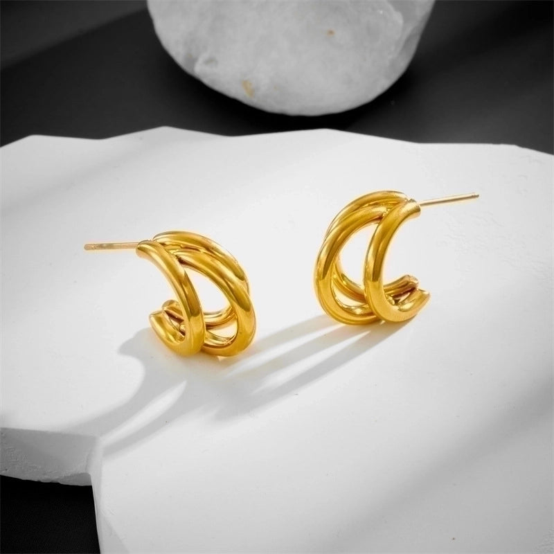 1 Pair Vintage Style Solid Color Plating Titanium Steel Titanium Steel 18K Gold Plated Ear Studs4