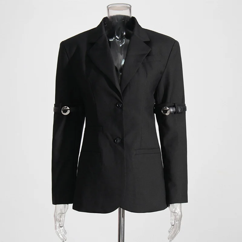 Toloer Toloer Small Suit 2024 Autumn New Suit Collar Long Sleeve Folding Sleeve Belt Buckle Design Sense Coat Female-Outfit Ideas