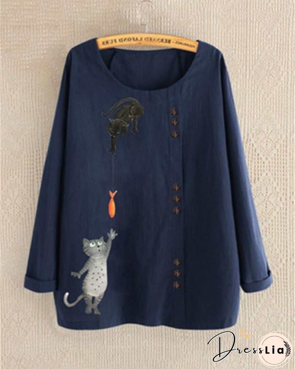 Round Neck Long Sleeve Cartoon Printed Blouses Tops