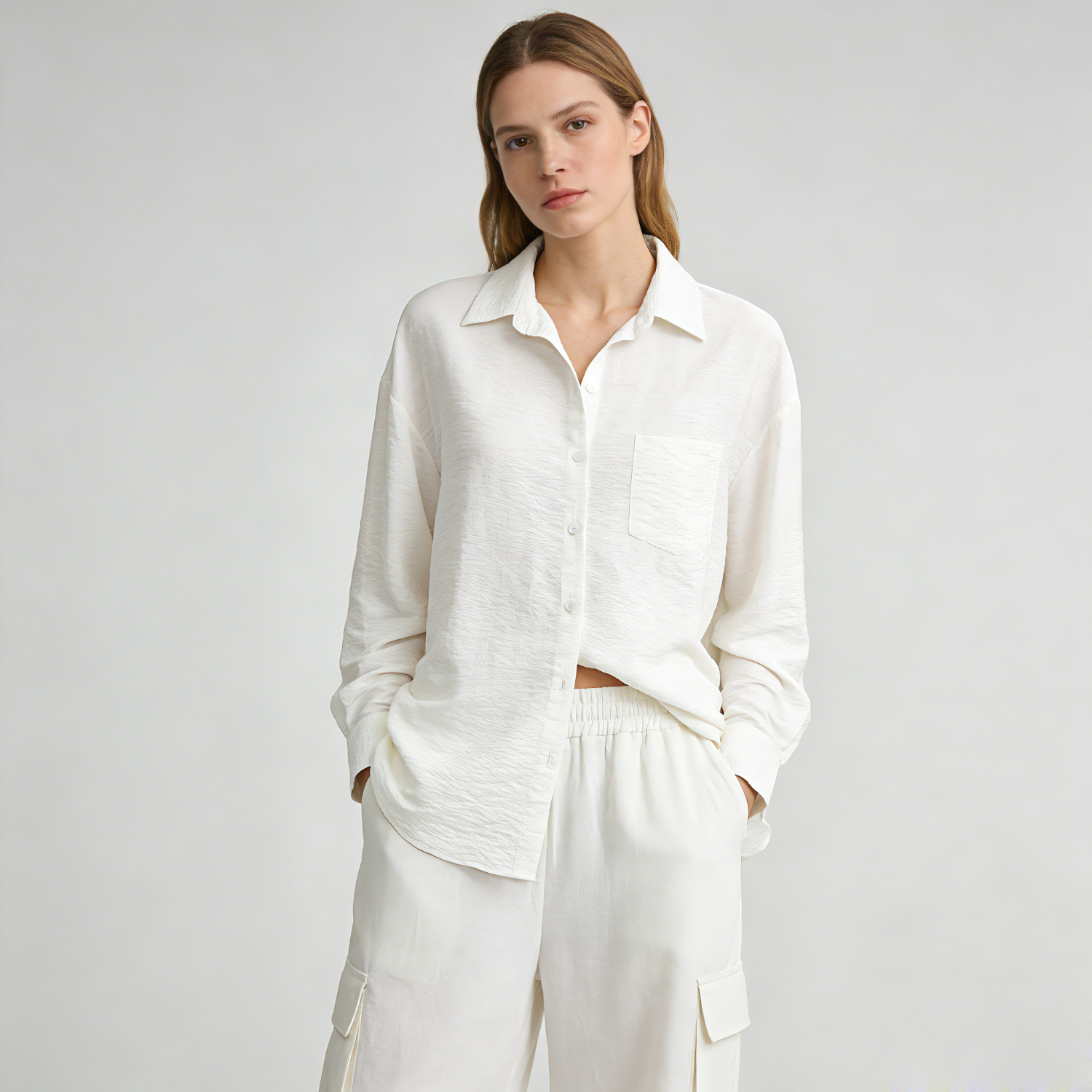 Long Sleeve Dry Silk Shirt Loose  REAL SILK LIFE