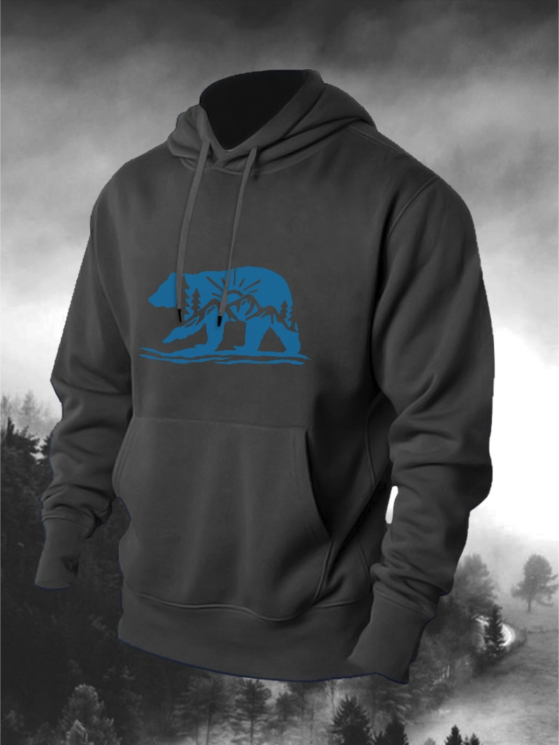Bear Print Men's Pullover Hoodie