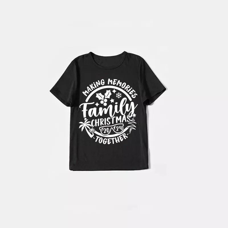 Christmas Make Memories Together 2024 Print Black Short Sleeve with Red & Black Plaid Pant Family Matching Pajamas