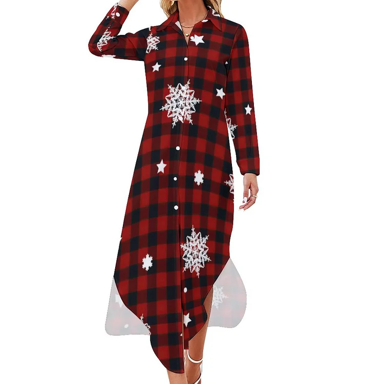Personalized Design Women's Long Sleeved Shirt Dress Christmas