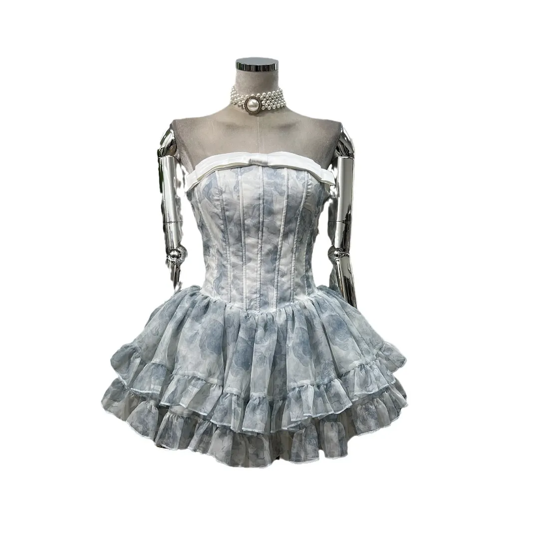 Brownm Temperament Chic Fish Bone Waist-Meared Twiggy Girl Dress With The Same Color Pumpkin Anti-Walking Shorts