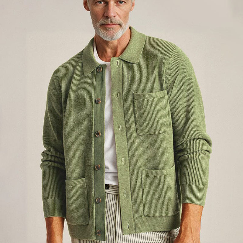 Men&rsquo;s Polo Collar Knit Cardigan