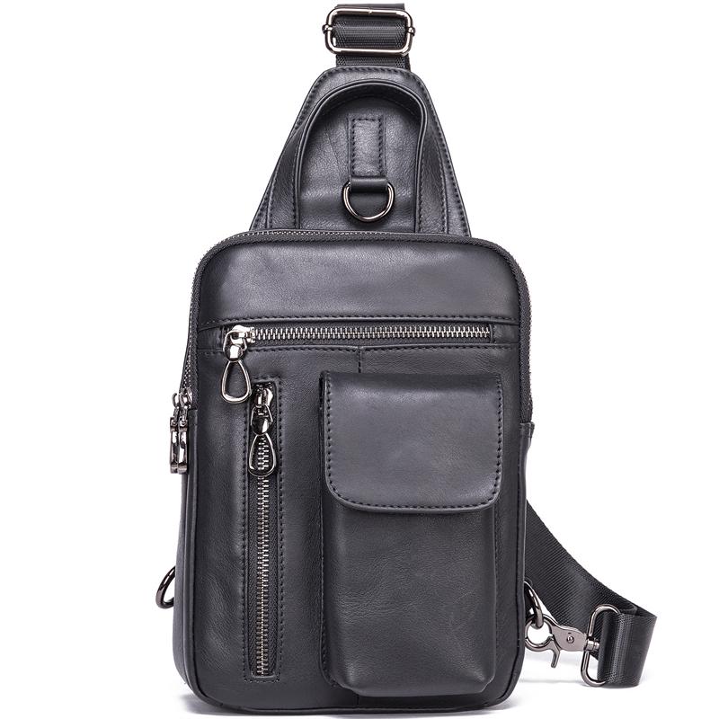 Men's Leather Retro Zipper Casual Crossbody Bag Chest Bag