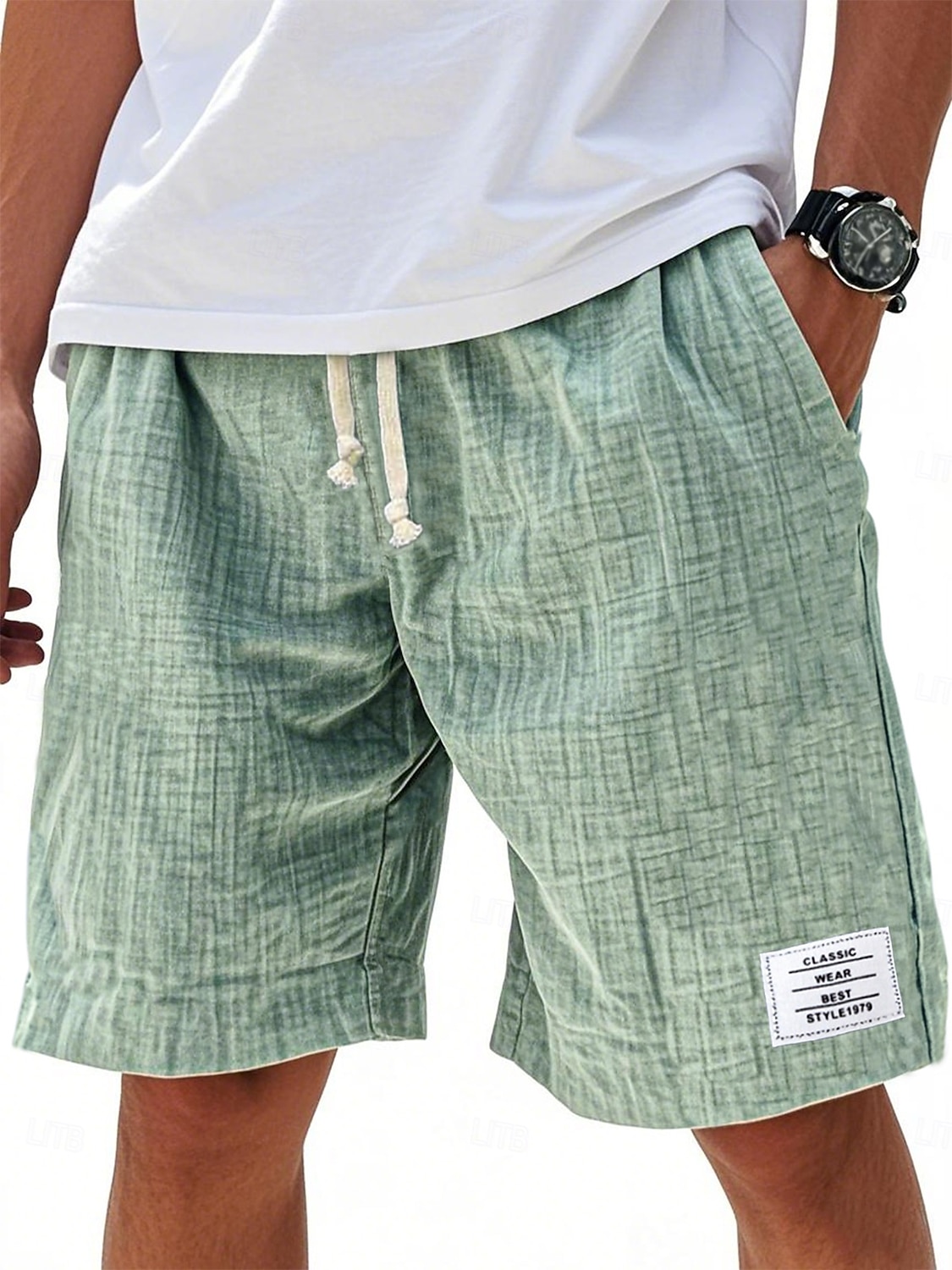 Men's Shorts Summer Shorts Beach Shorts Casual Shorts Drawstring Elastic Waist Solid Color Comfort Knee Length Daily Outdoor Streetwear Fashion Retro Vintage Blue Black Micro-elastic 2026 - $23.99 –P1