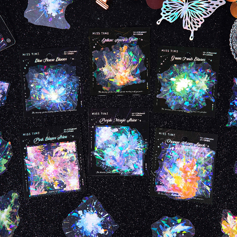 PET 스티커 - 블루밍 파이어 시리즈 빈티지 수채화 스머지