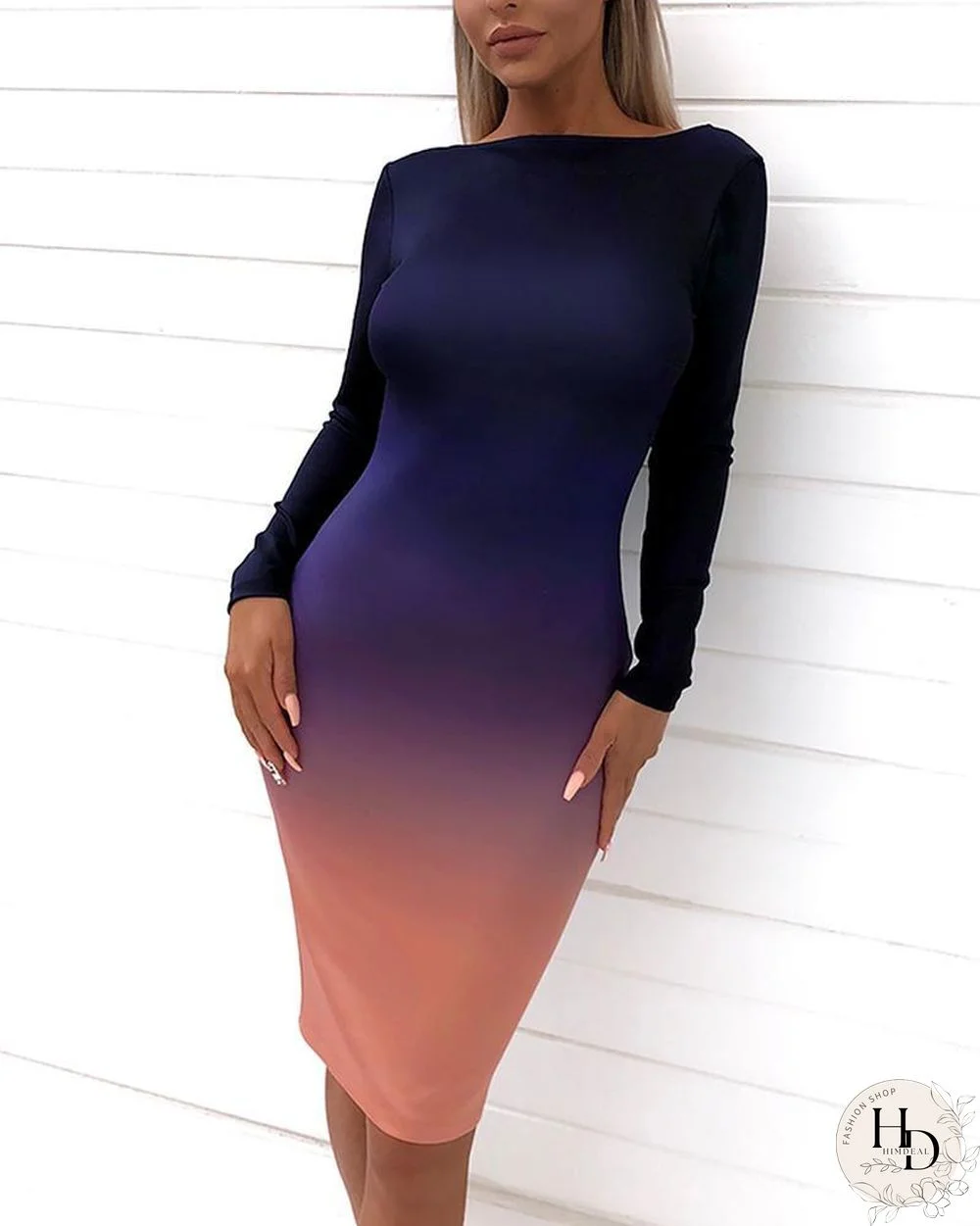 Round Neck Dip Dyed Bodycon Dress