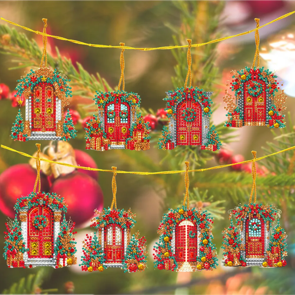 8Pcs DIY Christmas Door Acrylic Special Shaped Christmas Theme Diamond Painting Hanging Decorations