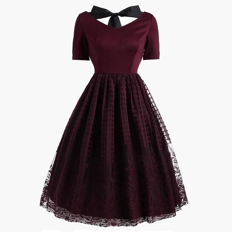 Wine Red Back Lace Up Dress SP13920