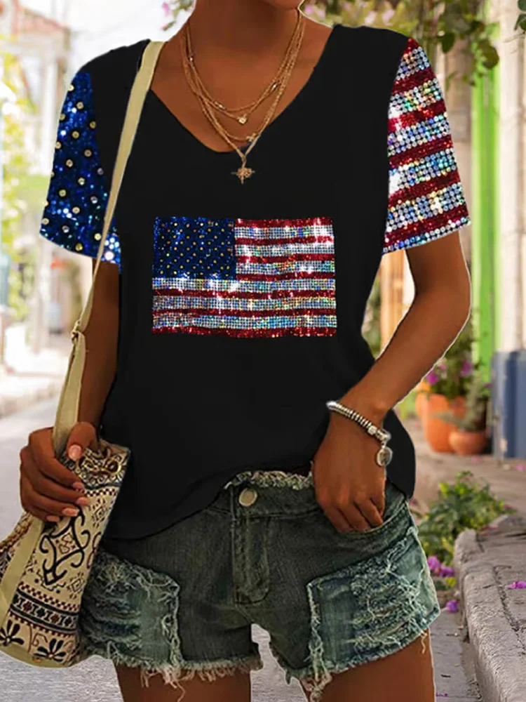 VChics Women's Independence Day Printed Casual T-shirt