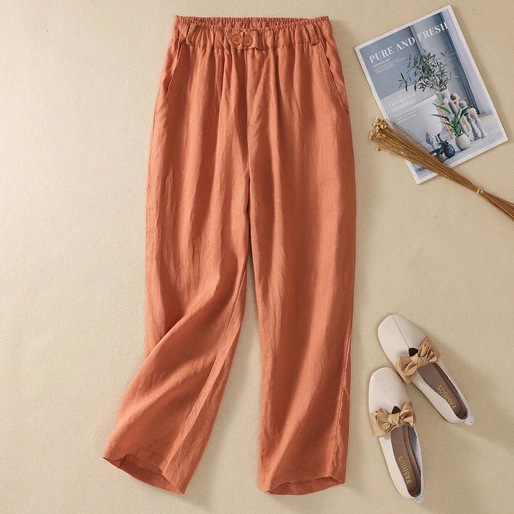 Cotton and linen cropped thin casual pants