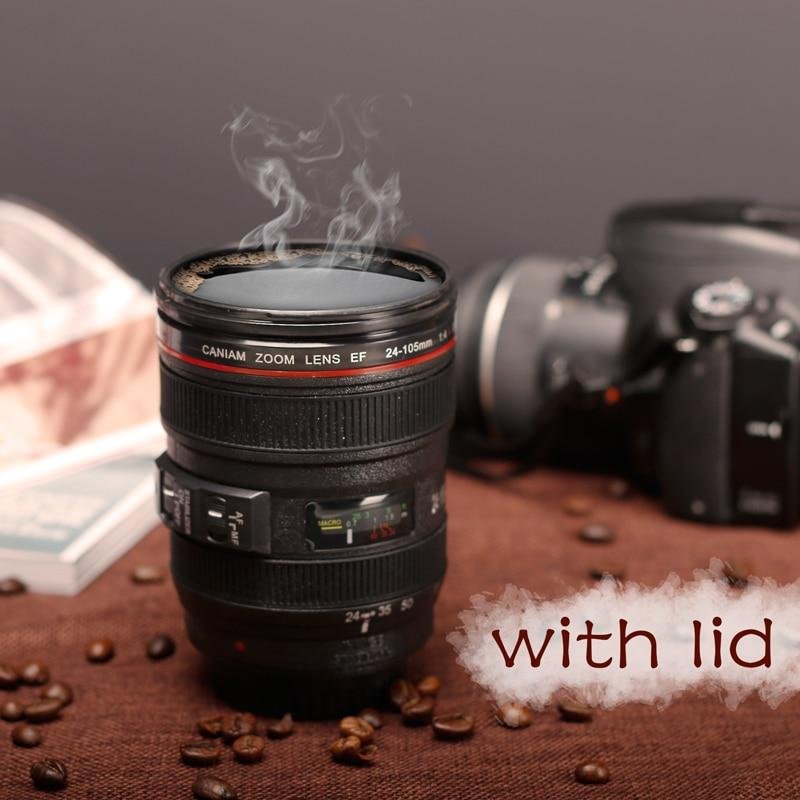 400ML Black Color Stainless Steel Insulated Camera Lens Cup