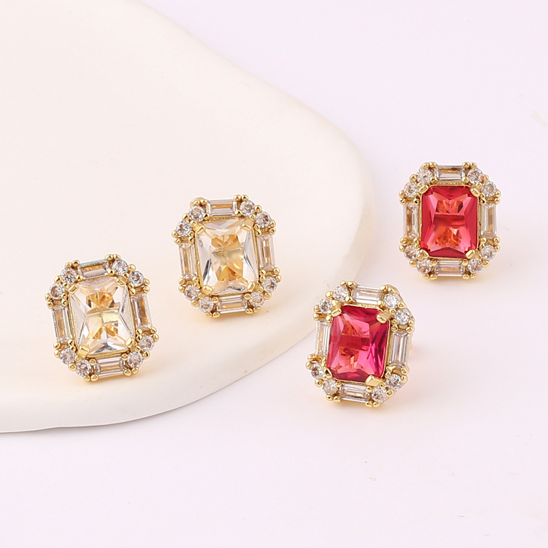 Moderate Luxury Women Quadrilateral Hexagon Number Text Letter Copper Diamond Inlay Earrings