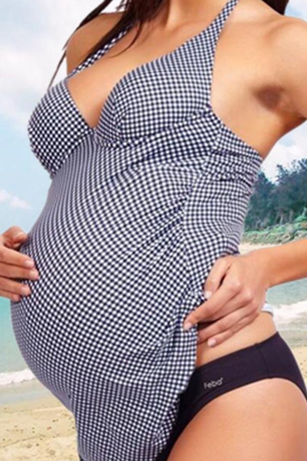 Halter Plaid Print Maternity Swimsuit - Shop Trendy Women's Clothing | LoverChic