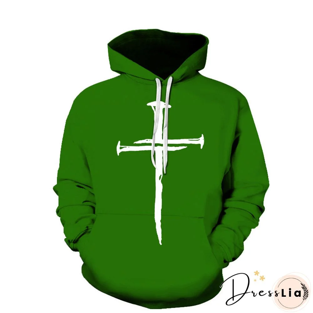 Men's Cross Printed Sports Drawstring Hoodies