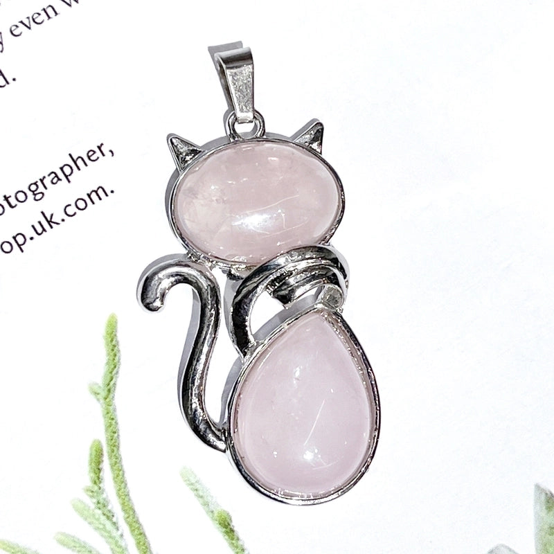 1 Piece 25*45MM Alloy Natural Stone Crystal Cat Pendant