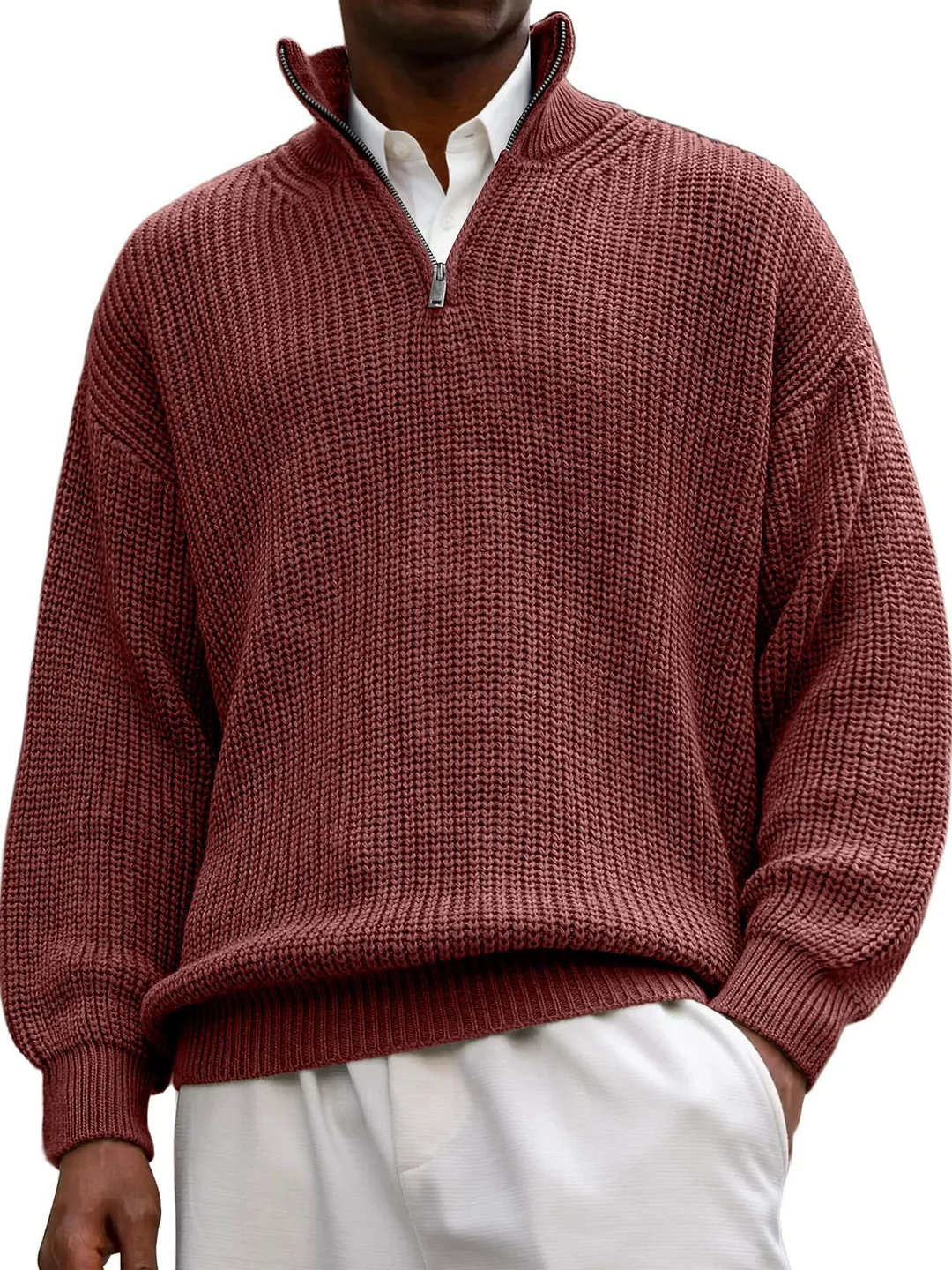 Nigikala Nigikala New Fashion Men's Sweater Casual Long Sleeve Half Zipper Collar Polo Shirt Top Men