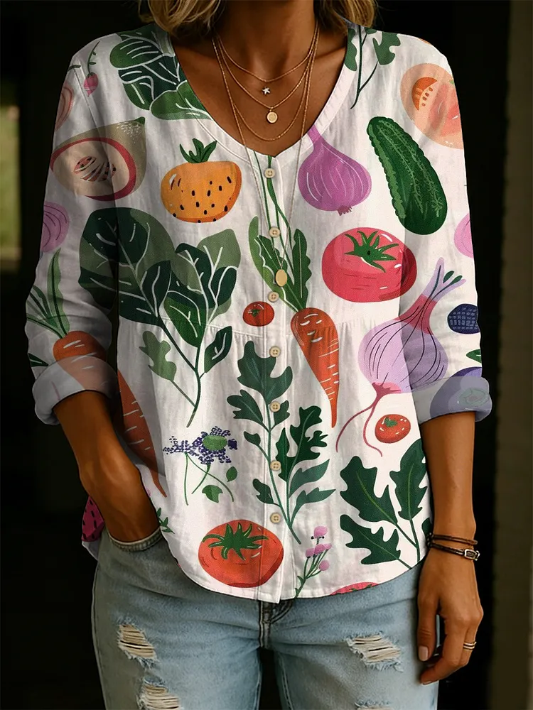 Women's Linen And Cotton Fresh Vegetable Decorative Patterns Shirt