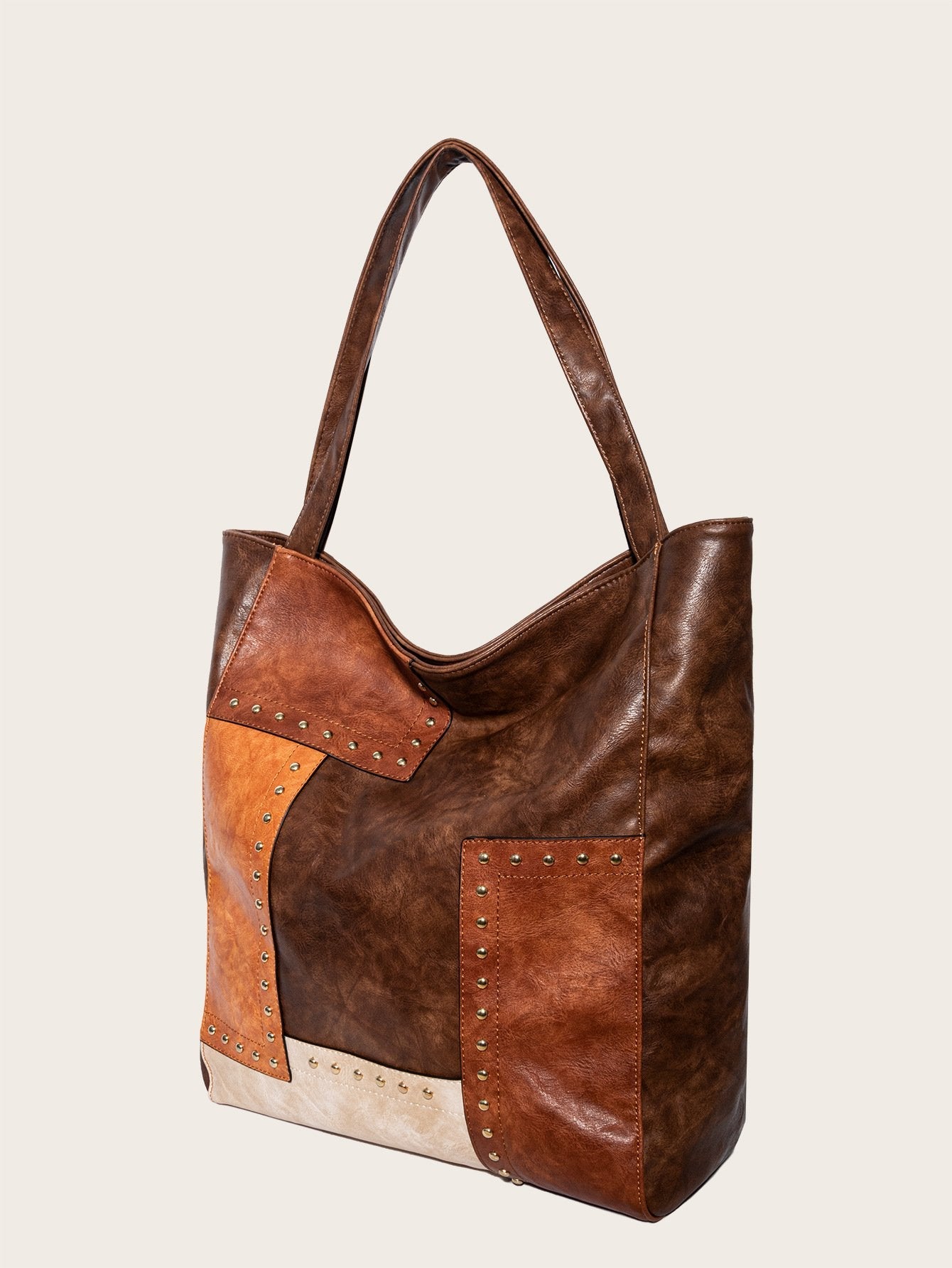 Vintage fashion rivet color matching shoulder tote bag
