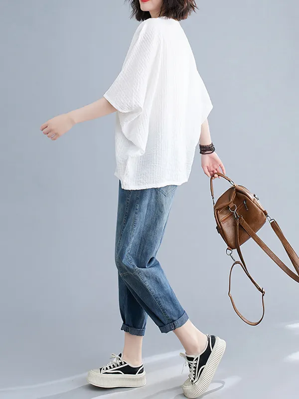 Umgee Exposed Seam Round Neck Batwing Sleeve Knit Top