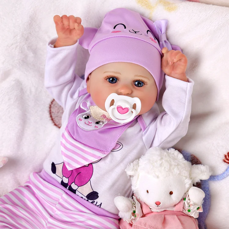 Babeside Bailyn 20'' Realistic Reborn Baby Doll Blue Eyes Awake Cuddly Sheep Girl - Purple Style Dressing
