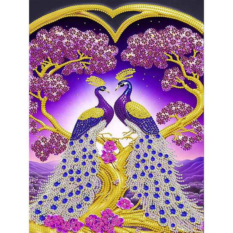 Gorgeous Pairs Of Peacocks 30*40CM(Canvas) Special Shaped Drill Diamond Painting gbfke